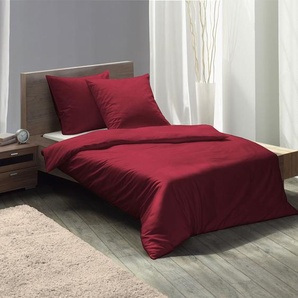 Fleuresse gewebte Edelflanell Uni Bettwäsche Lech rot 155x220 cm + 80x80 cm 603089-04-155x220