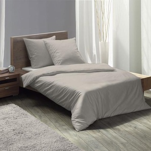 Fleuresse gewebte Flanell Uni Bettwäsche Lech grau 135x200 cm + 80x80 cm