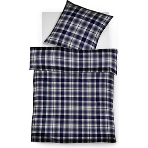 Fleuresse Lech Edelflanell Bettwäsche 200x200 Karo marine blau sand 604111-02