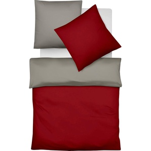 Wendebettwäsche FLEURESSE Lech W 4158 Bettwäsche Gr. B/L: 135 cm x 200 cm (1 St.), B/L: 80 cm x 80 cm (1 St.), Flanell, bunt (rot, granit) Bettwäsche 135x200 cm elegantes Fischgrät-Muster