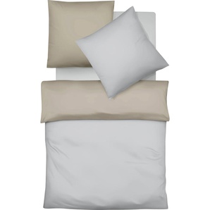 Wendebettwäsche FLEURESSE Lech W 4158 Bettwäsche Gr. B/L: 155 cm x 200 cm (1 St.), B/L: 80 cm x 80 cm (1 St.), Flanell, beige (silber, beige) Bettwäsche 155x200 cm elegantes Fischgrät-Muster