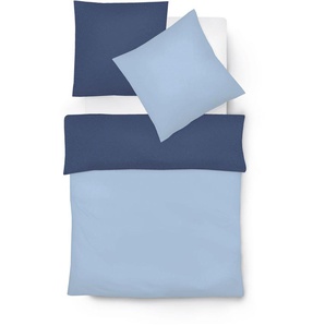 Wendebettwäsche FLEURESSE Lech W 4158 Bettwäsche Gr. B/L: 200 cm x 220 cm (1 St.), B/L: 80 cm x 80 cm & 80 cm x 80 cm (2 St.), Flanell, blau (hellblau, marine) Bettwäsche 200x220 cm elegantes Fischgrät-Muster