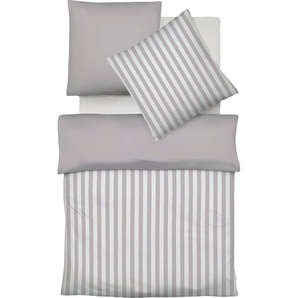 Wendebettwäsche FLEURESSE Porto Bettwäsche Gr. B/L: 200 cm x 200 cm (1 St.), B/L: 80 cm x 80 cm & 80 cm x 80 cm (2 St.), Buntgewebe, grau (taupe) Bettwäsche 200x200 cm mit edlen Streifen