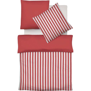 Wendebettwäsche FLEURESSE Porto Bettwäsche Gr. B/L: 200 cm x 200 cm (1 St.), B/L: 80 cm x 80 cm & 80 cm x 80 cm (2 St.), Buntgewebe, rot (cherry red) Bettwäsche 200x200 cm mit edlen Streifen
