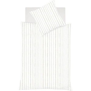 Wendebettwäsche FLEURESSE Provence Cassis Bettwäsche Gr. B/L: 155 cm x 220 cm (1 St.), B/L: 80 cm x 80 cm (1 St.), Halbleinen, beige (leinen) Bettwäsche 155x220 cm schwungvoller Streifen