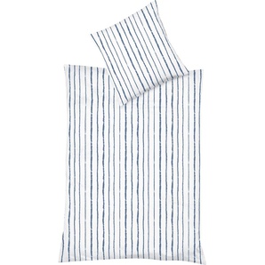 Wendebettwäsche FLEURESSE Provence Cassis Bettwäsche Gr. B/L: 200 cm x 200 cm (1 St.), B/L: 80 cm x 80 cm & 80 cm x 80 cm (2 St.), Halbleinen, blau Bettwäsche 200x200 cm schwungvoller Streifen
