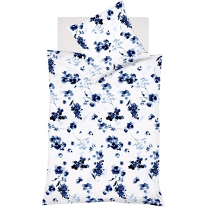 Wendebettwäsche FLEURESSE Provence Cassis 344103 Bettwäsche Gr. B/L: 155 cm x 200 cm (1 St.), B/L: 80 cm x 80 cm (1 St.), Leinen, blau (navy) Bettwäsche 155x200 cm Aquarellblüten