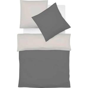 Wendebettwäsche FLEURESSE Provence W Bettwäsche Gr. B/L: 135 cm x 200 cm (1 St.), B/L: 80 cm x 80 cm (1 St.), Halbleinen, grau (schiefer, leinen) Bettwäsche 135x200 cm Französischer Landhausflair mit Struktur