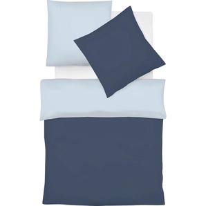 Wendebettwäsche FLEURESSE Provence W Bettwäsche Gr. B/L: 155 cm x 200 cm (1 St.), B/L: 80 cm x 80 cm (1 St.), Halbleinen, blau (navy, blau) Bettwäsche 155x200 cm Französischer Landhausflair mit Struktur