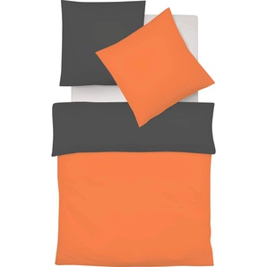 Wendebettwäsche FLEURESSE Provence W Bettwäsche Gr. B/L: 155 cm x 200 cm (1 St.), B/L: 80 cm x 80 cm (1 St.), Halbleinen, orange (orange, schiefer) Bettwäsche 155x200 cm Französischer Landhausflair mit Struktur