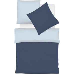Wendebettwäsche FLEURESSE Provence W Bettwäsche Gr. B/L: 200 cm x 200 cm (1 St.), B/L: 80 cm x 80 cm & 80 cm x 80 cm (2 St.), Halbleinen, blau (navy, blau) Bettwäsche 200x200 cm Französischer Landhausflair mit Struktur