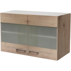 Glashängeschrank FLEX-WELL Riva Schränke Gr. B/H/T: 100 cm x 54 cm x 32 cm, 2 St., braun (quarz cubanit, san remo eiche) Hängeschränke (B x H T) 100 54,8 32 cm, mit Stollenglastüren