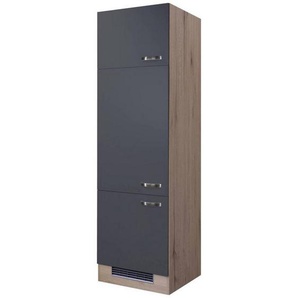 FlexWell Geräteumbauschrank, Dunkelgrau, Eiche San Remo, Metall, 3 Fächer, 60x200x57 cm, Made in Germany, individuell planbar, Küchen, Küchenmöbel, Küchenschränke, Geräteumbauschränke