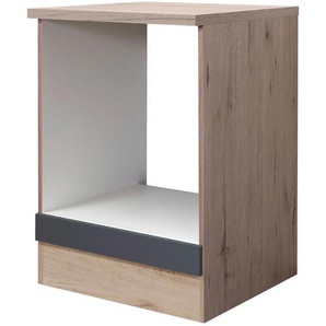 FlexWell Herdumbauschrank, Dunkelgrau, Eiche San Remo, 60x85x60 cm, Made in Germany, individuell planbar, Küchen, Küchenmöbel, Küchenschränke, Geräteumbauschränke