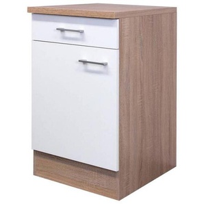 FlexWell Küchenunterschrank, Weiß, Sonoma Eiche, Kunststoff, 1 Fächer, 1 Schubladen, einzeln stellbar, 50x85x57 cm, Made in Germany, individuell