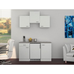 FlexWell Miniküche, Grau, Weiß, Edelstahl, 150 cm, links aufbaubar, rechts aufbaubar, Küchen, Miniküchen