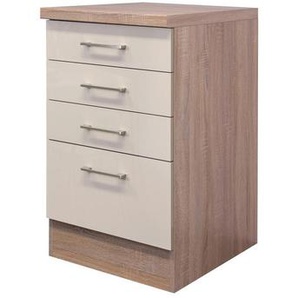 FlexWell Schubkastenunterschrank, Sonoma Eiche, Kaschmir, Metall, 4 Schubladen, 50x85x60 cm, Küchen, Küchenmöbel, Küchenschränke, Geräteumbauschränke