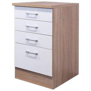 FlexWell Schubkastenunterschrank, Weiß, Sonoma Eiche, Kunststoff, 4 Schubladen, einzeln stellbar, 50x85x57 cm, Made in Germany, individuell planbar, Küchen, Küchenmöbel, Küchenschränke, Geräteumbauschränke