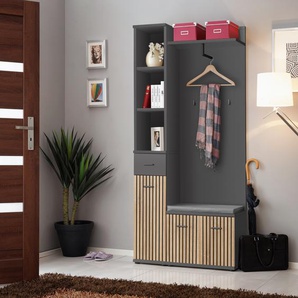 Flurgarderobe Schuhschrank Wandpaneel MARCO II mit Lamellen Sitzbank und Spiegel