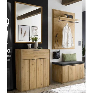 Flurmöbel 150 cm breit Massivholz und Spiegelglas (vierteilig)