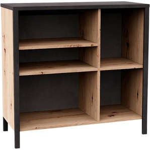 Aktenregal FMD InLoft Regale Gr. B/H/T: 90,5 cm x 91,5 cm x 40,5 cm, 5 St. offene Fächer, braun (artisan eichefarben, stahl dunkel) Büroregal Aktenregale Regale mit 3 Einlegeböden