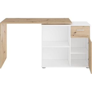 FMD Eckschreibtisch AUGSBURG, Schreibtisch / Sideboard mit Stauraum, drehbar, Breite 117/148 cm