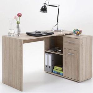FMD Eckschreibtisch AUGSBURG, Schreibtisch/Sideboard m. Stauraum, beidseitig montierb., 117/148 cm