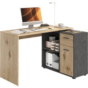 FMD Eckschreibtisch AUGSBURG, Schreibtisch/Sideboard m. Stauraum, beidseitig montierb., 117/148 cm