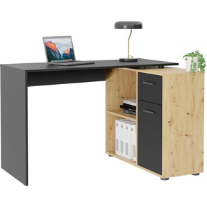 FMD Eckschreibtisch AUGSBURG, Schreibtisch/Sideboard m. Stauraum, beidseitig montierb., 117/148 cm