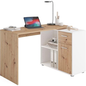 FMD Eckschreibtisch AUGSBURG, Schreibtisch/Sideboard m. Stauraum, beidseitig montierb., 117/148 cm