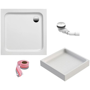 FOND Duschwanne, quadratisch, Sanitäracryl, Set, 90x90x6 cm, mit Wannenträger, Ablaufgarnitur und Fugendichtband