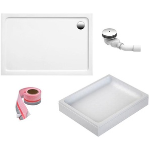 FOND Duschwanne, rechteckig, Sanitäracryl, Set, 100x90x3 cm, mit Wannenträger, Ablaufgarnitur und Fugendichtband