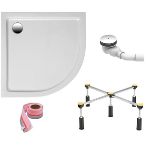 FOND Duschwanne, Viertelkreis, Sanitäracryl, Set, 90x90 cm, mit Fußgestell, Ablaufgarnitur und Fugendichtband