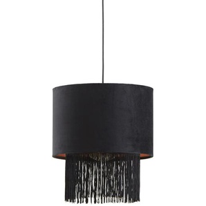 levelone Pendelleuchte  1-flammig  Samt-Schirm schwarz   ¦ schwarz ¦ Maße (cm): H: 150  Ø: 30