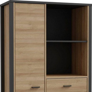 FORTE Aktenregal High Rock, mit Tür & Schublade, 3 offene Fächer, Industrial-Stil, 86x152 cm