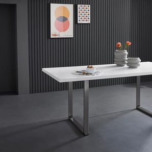 Esstisch FORTE Tische Gr. B/H/T: 160 cm x 74,1 cm x 90 cm, weiß (weiß matt, rohstahl) Esstische rechteckig Breite 160 cm