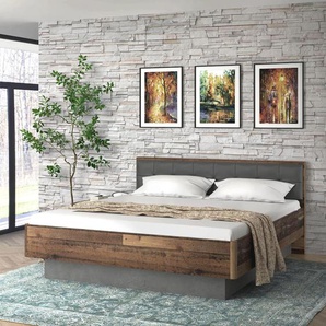 FORTE Futonbett »Clif, Bettanlage, Old – Wood Vintage, Betonoptik Dunkelgrau«, (Liegefläche 180x200cm), mit gepolstertem Kopfteil aus Kunstleder, bis 220KG belastbar
