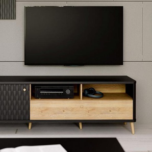 FORTE Lowboard Fixsmile, modernes TV-Board, TV-Schrank, Echtholzbein, Strukturfront