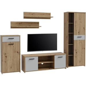 FORTE Wohnwand Pablo, (5-St), Wohnwand 5teilig, Stauraum, Funktionalität, Artisan Eiche/Weiss