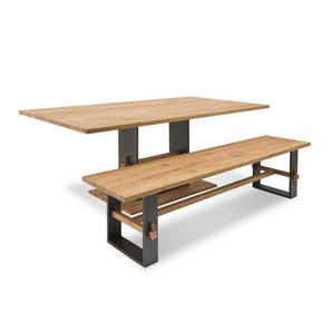 Frame 2er Set Pato aus Esstisch und Bank massive Asteiche und schwarzes Metall