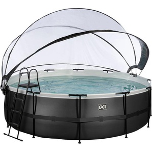 Framepool EXIT Black Leather Pool Schwimmbecken Gr. Ø/B/H/L: 488 cm x Breite x Höhe 122 cm x Länge, 19330 l, schwarz Frame-Pools 5-tlg., ØxH: 488x122 cm, mit Sandfilteranlage, Wärmepumpe