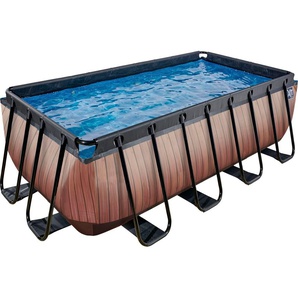 Framepool EXIT Wood Schwimmbecken Gr. B/H/L: Breite 200 cm x Höhe 122 cm x Länge 400 cm, 8870 l, braun Frame-Pools BxLxH: 200x400x122 cm, mit Kartuschenfilter und Leiter
