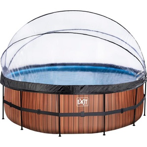 Framepool EXIT Wood Schwimmbecken Gr. Ø/B/H/L: 450 cm x Breite x Höhe 122 cm x Länge, 15233 l, braun Frame-Pools 5-tlg., ØxH: 450x122 cm, mit Sandfilteranlage, Wärmepumpe