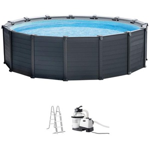 Framepool INTEX Graphite Gray Panel Schwimmbecken Gr. Ø/B/H/L: 478 cm x Breite Höhe 124 cm x Länge, 16805 l, blau (grau, blau, weiß) Frame-Pools