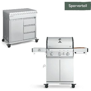 FRED 3-Brenner Deluxe Gasgrill mit Grill Beistellwagen und Gusseisen Grillrosten Set 3-tlg.
