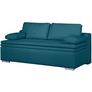 Boxspring-Schlafsofa Goodlow Blau/Petrol Webstoff Polia 205 x 76 x 100cm mit Schlaffunktion Modern
