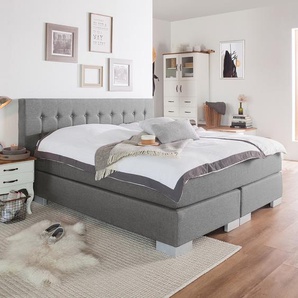 Boxspringbett Loimaa 200 x 200cm Webstoff Grau/Platin
