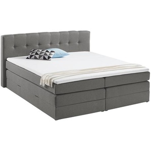 Boxspringbett Royal Night 200 x 200cm Strukturstoff Grau/Rauchgrau 2 Bettkästen