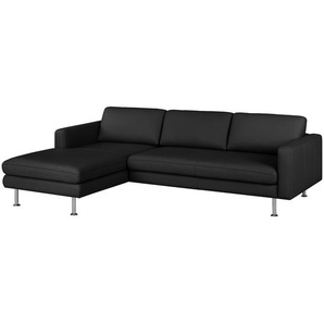 Ecksofa II Echtleder Schwarz/Schwarz Echtleder 236 x 77 x 165cm Longchair davorstehend links Modern