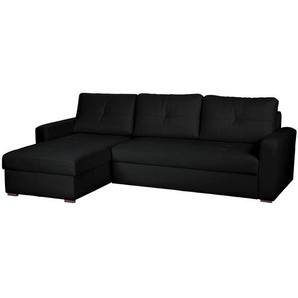 Ecksofa mit Schlaffunktion Schwarz/Schwarz Bezug: Kunstleder 262 x 90 x 163cm Longchair davorstehend links Modern